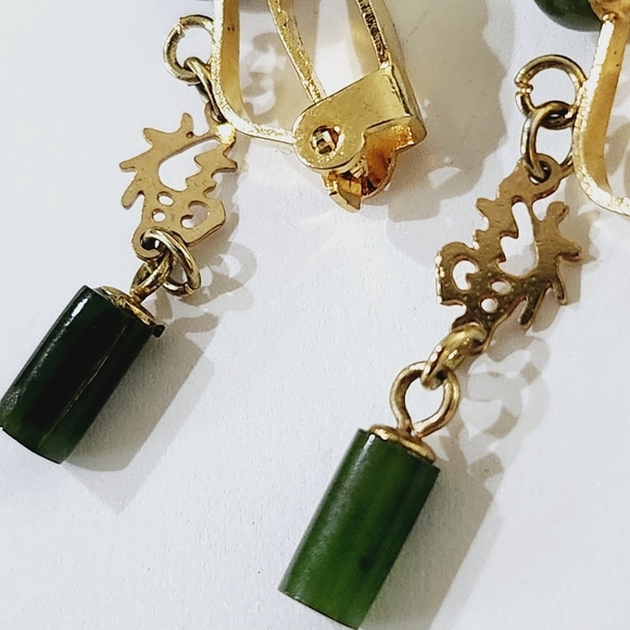 Vintage Genuine Nephrite Jade Drop Earrings - Picture 5 of 5